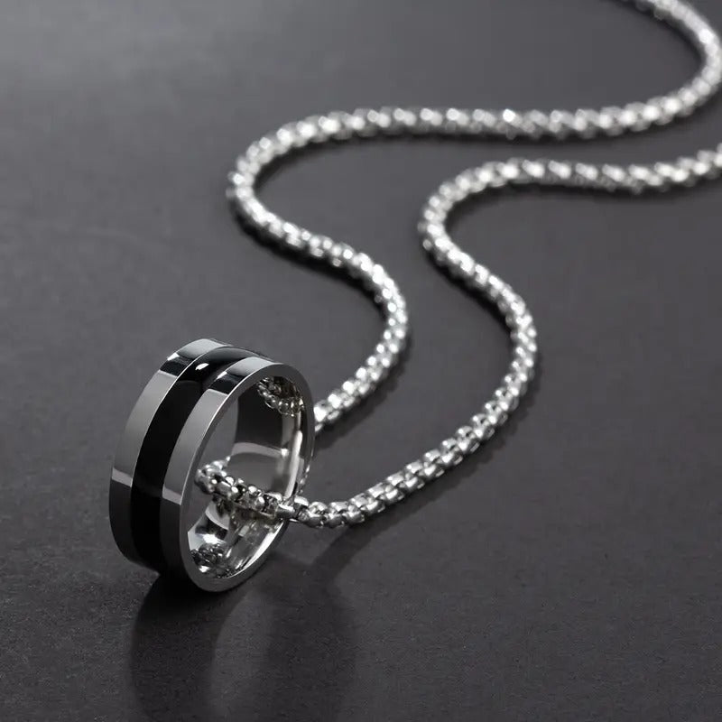 1pc Stainless Steel Ring Pendant Necklace For Men And Women