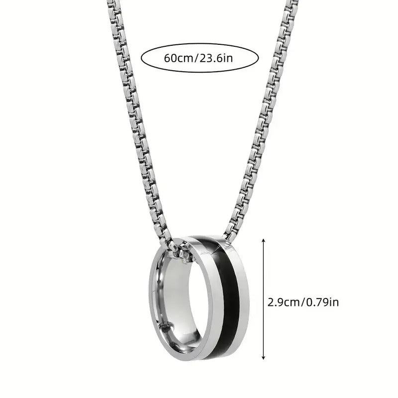 1pc Stainless Steel Ring Pendant Necklace For Men And Women
