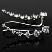 Elegant Curved Stud Earrings with Sparkling Cubic Zirconia - Stainless Steel Posts, Silvery Alloy, Perfect Gift for Her