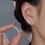 Load image into Gallery viewer, Elegant Curved Stud Earrings with Sparkling Cubic Zirconia - Stainless Steel Posts, Silvery Alloy, Perfect Gift for Her
