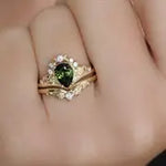 Load image into Gallery viewer, Elegant Vintage-Inspired Gold-Plated Ring with Olive Green Cubic Zirconia - Fashionable Alloy Jewelry for Women
