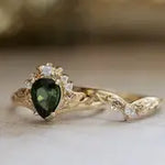 Load image into Gallery viewer, Elegant Vintage-Inspired Gold-Plated Ring with Olive Green Cubic Zirconia - Fashionable Alloy Jewelry for Women
