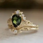 Load image into Gallery viewer, Elegant Vintage-Inspired Gold-Plated Ring with Olive Green Cubic Zirconia - Fashionable Alloy Jewelry for Women
