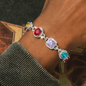 Helloice 8.5mm Multi-color Diamonds Chain & Bracelet Set in White Gold