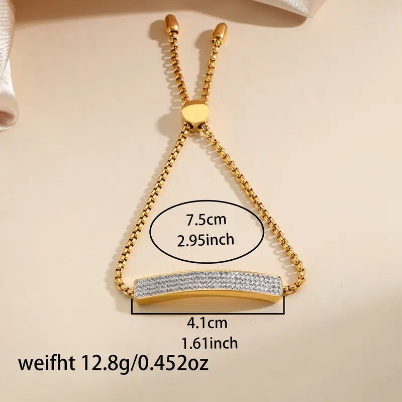 Inlaid Shiny Zircon Slider Bracelet Adjustable Stainless Steel Hand Chain Jewelry Accessory