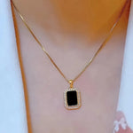 Load image into Gallery viewer, Elegant Black Rectangle Pendant Necklace - Stainless Steel with Cubic Zirconia, Perfect for Parties &amp; Gifts
