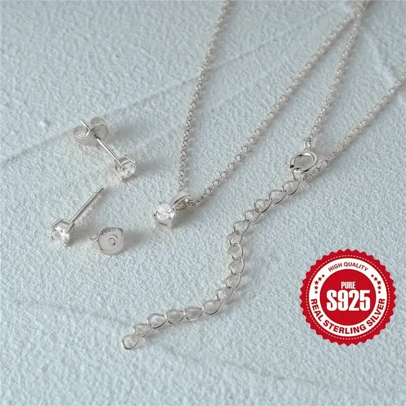 1 Pair Of Earrings + 1 Necklace 925 Sterling Silver Jewelry Set Plated Paved Shining Zirconia Or Silvery Make Your Call High Quality Jewelry