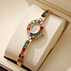 1PC Women's Retro Style Quartz Watch Elegant Ladies' Style Colorful Diamond Set