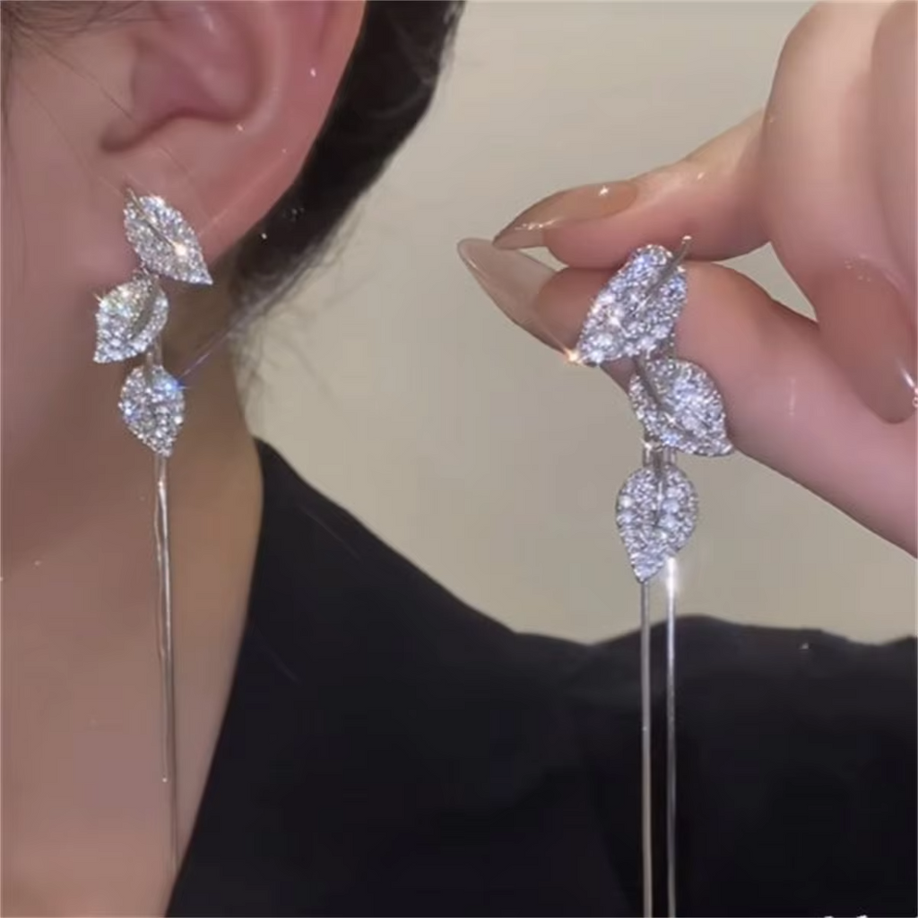 Korean Trendy Bow Crystal Drop Earrings For Women 2023 Luxury Sparkling Cubic Zirconia Long Tassel Earrings High Jewelry Gifts