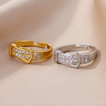 Load image into Gallery viewer, Stainless Steel Belt Rings For Women Zircon Adjustable Belt Finger Ring Femme Geometric Wedding Aesthetic Jewerly Gift anillos
