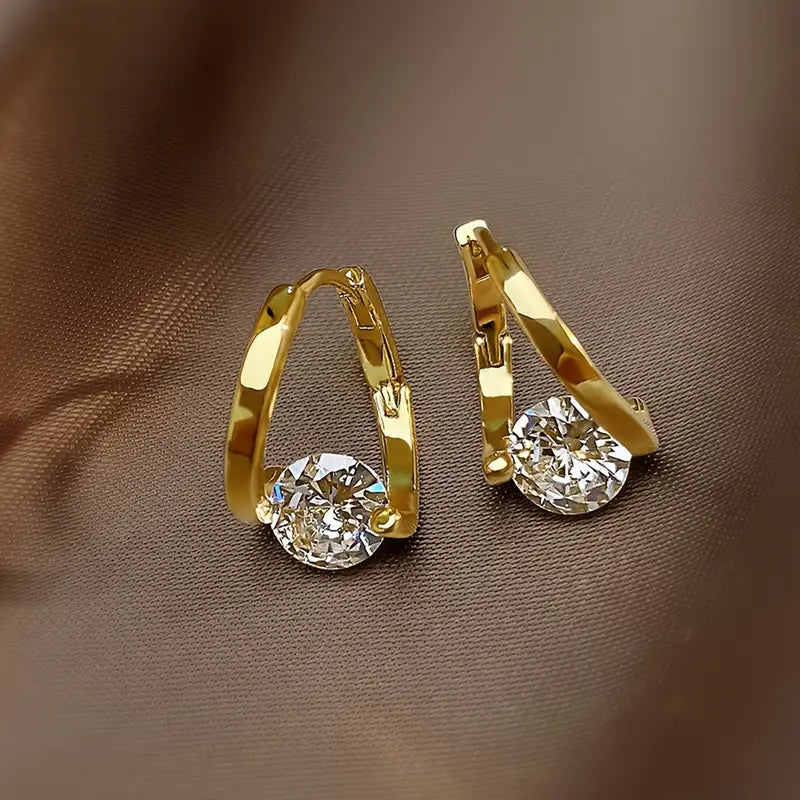 Elegant 2pcs Golden-Tone Cubic Zirconia Stud Earrings Set - Versatile & Stylish Accessory for Casual Attire, Perfect Valentine's Day or Birthday Gift