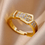 Load image into Gallery viewer, Stainless Steel Belt Rings For Women Zircon Adjustable Belt Finger Ring Femme Geometric Wedding Aesthetic Jewerly Gift anillos
