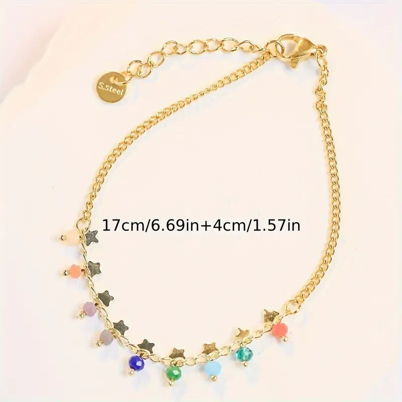 1 Pc Delicate Colorful Rice Beads Star Pendant Bracelet Stainless Steel Jewelry Elegant Bohemian Style For Women Summer Dating