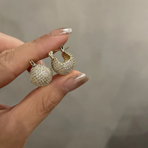 New Korean Fashion Boutique Luxury High Quality Full Zircon Spherical Earrings Gift Banquet Wedding Women Jewelry Earrings 2023