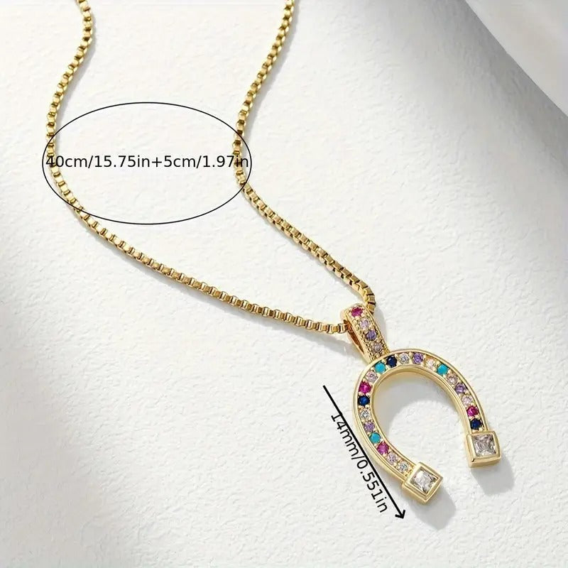 1pc Golden Copper U-shaped Pendant Necklace, Creative Necklace Gift For Men Women