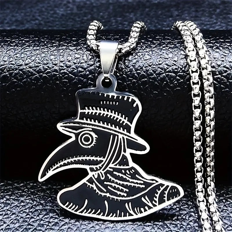 Goth Plague Doctor Stainless Steel Necklace Pendant - Black Silver Necklace Jewelry For Men And Women, Halloween Gift