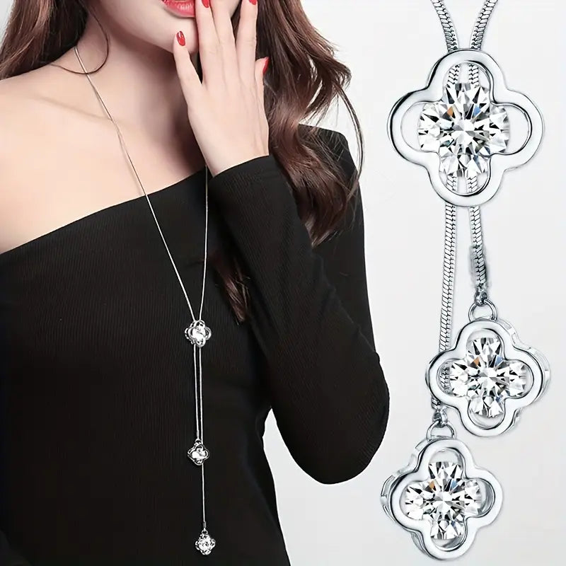 4 leaf clover sweater chain dress accessories   simple, versatile, and stylish tassel pendant decorations with adjustable length for women's jewelry accessories   perfect for everyday wear and special occasions