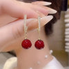 Pretty Hoop Earrings With Red Imitation Pearl Pendant Vintage Elegant Style Suitable For Women Wedding Party Ear Ornaments