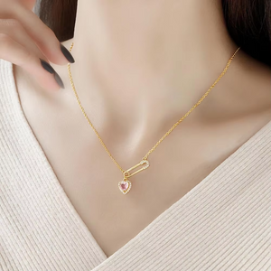 Light luxury zircon pin love ins niche design safety needle heart-shaped tassel personalized titanium steel clavicle chain
