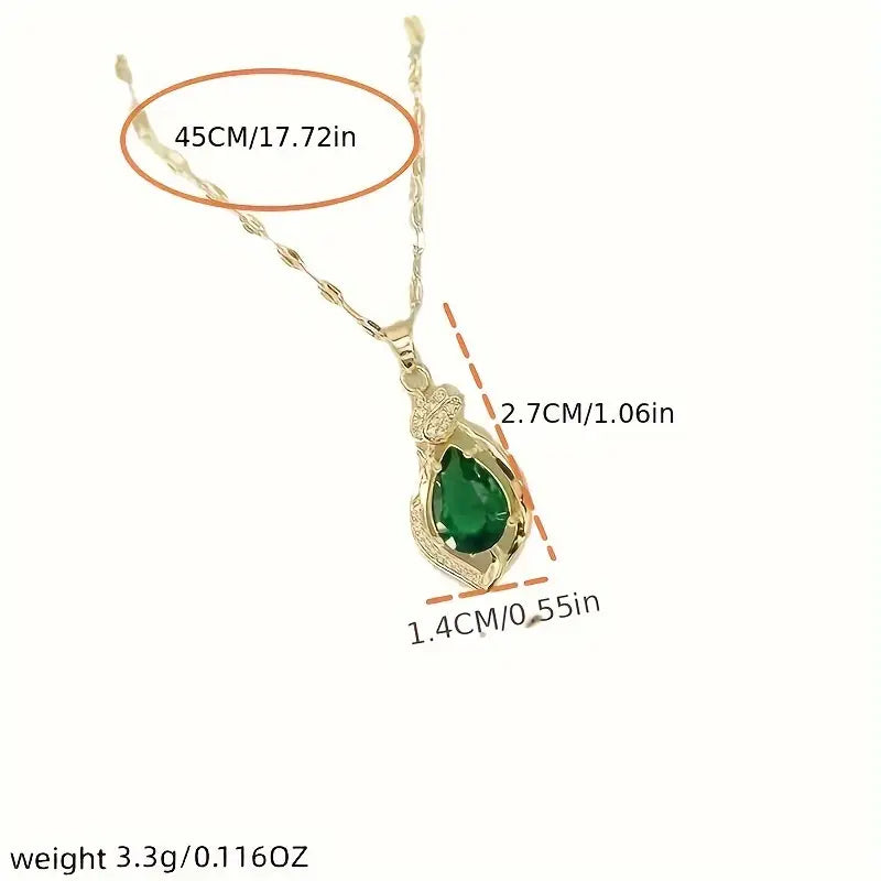 1pc Elegant And Stylish Faux Emerald Pendant Necklace, Perfect As A Gift For Birthdays Or Any Special Occasion