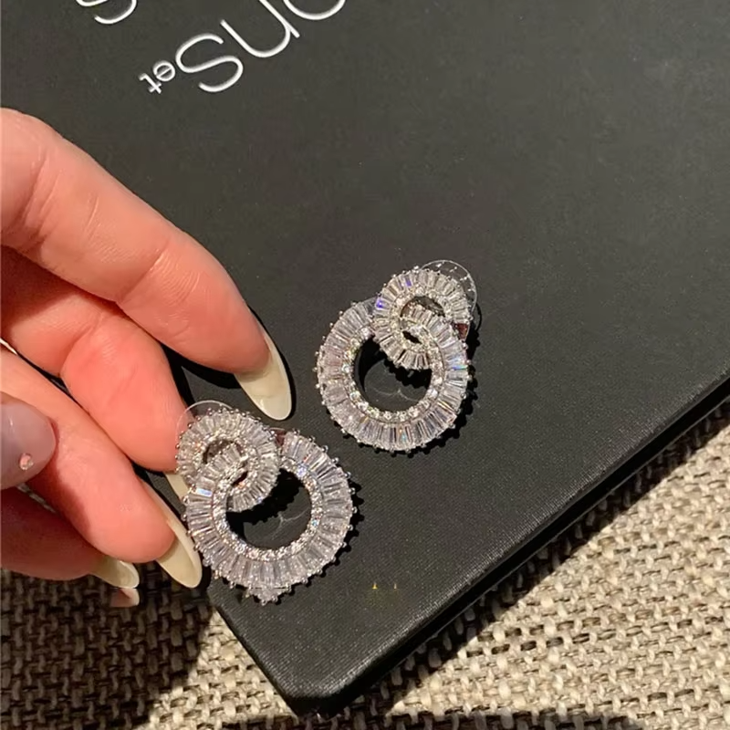 Korean Original Bling Crystal Geometry Exquisite Earrings for Women 2022 New Fashion Statement Earrings Party Jewelry Female