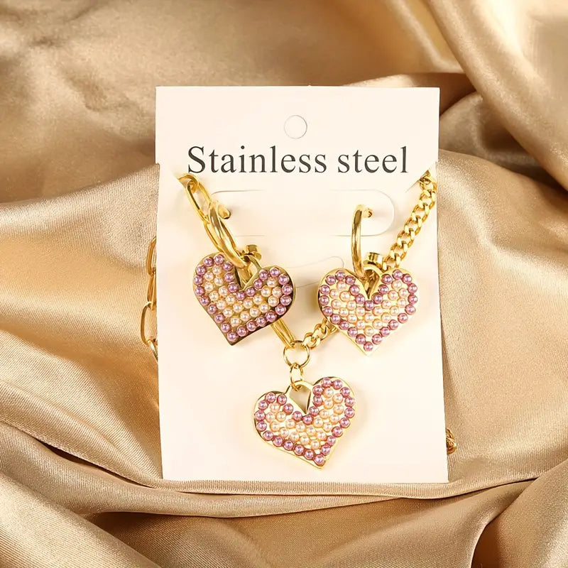 1 Pair Of Earrings + 1 Necklace Chic Jewelry Set Made Of Stainless Steel Plated Multi Styles For U To Choose Little Daisy / Heart / Paperclip Pick One U Prefer