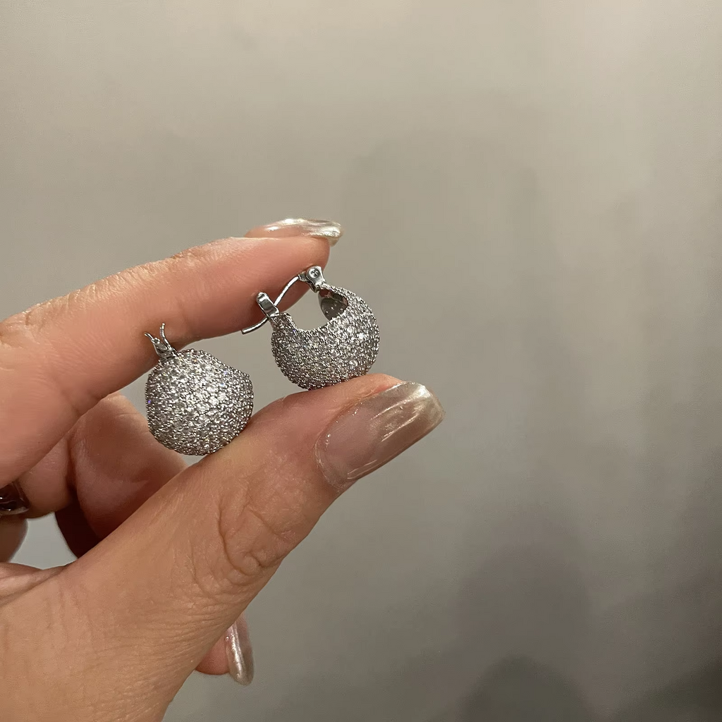 New Korean Fashion Boutique Luxury High Quality Full Zircon Spherical Earrings Gift Banquet Wedding Women Jewelry Earrings 2023