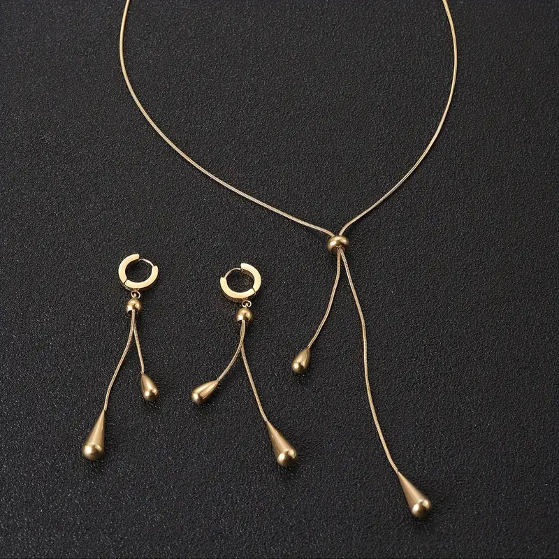 3pcs/set Stylish Unisex Golden Snake Chain Necklace & Earrings Set - Dazzling Fashion for Him & Her