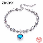 Load image into Gallery viewer, ZDADAN 925 Sterling Silver Charm Sapphire Heart Bracelet Chain For Women Fashion Engagement Party Jewelry Gift
