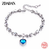 ZDADAN 925 Sterling Silver Charm Sapphire Heart Bracelet Chain For Women Fashion Engagement Party Jewelry Gift