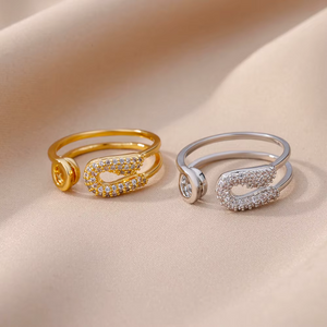 Fashion Belt Chain Rings For Women Gold Color Stainless Steel Ring Trend Luxury Korean Aesthetic Jewelry Anillos Mujer 2024 New