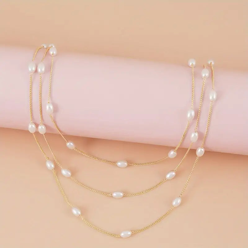 1pc Exquisite Layered Faux-Pearl Beaded Necklace - Elegant Evening Jewelry with Imitation Pearl Accents, Dainty Chain, and Sophisticated Style - Perfect for Formal Occasions and Special Events