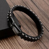 1pc Men's Stainless Steel Buckle Black Leather Bracelet
