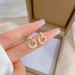 Load image into Gallery viewer, JUWANG New Classic Fashion Plated 14k Real Gold Luxury Sweet Girl Party Gift Exquisite Round Zircon Anti-allergy Dangle Earrings
