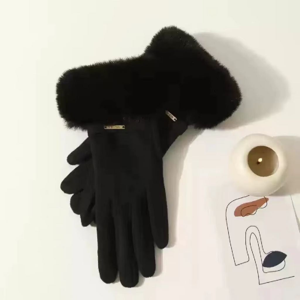 Winter Women Keep Warm Plus Velvet Touch Screen Thicken Plush Wrist Suede Gloves