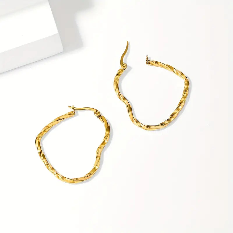 Cute Twist Heart Hoop Earrings Minimalist Style Stainless Steel Plated Jewelry Female Trendy Gift