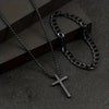 2pcs/set Fashion Stainless Steel Jewelry Set, Simple Cross Pendant Necklace + Bracelet Jewelry Set For Men