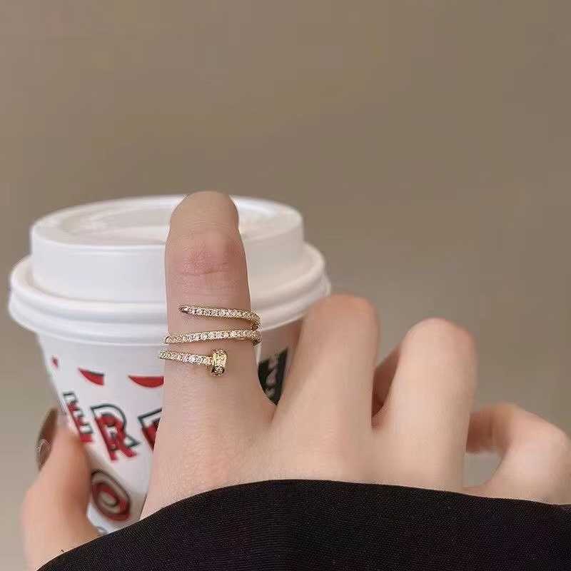 1pcs gold color ring ladies fashion style multi layer copper with zirconia cold wind hand jewelry
