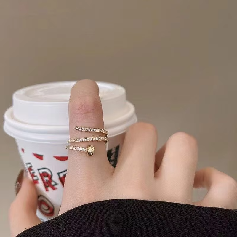 1pcs Gold-color Ring Ladies Fashion Style Multi Layer Copper With Zirconia Cold Wind Hand Jewelry