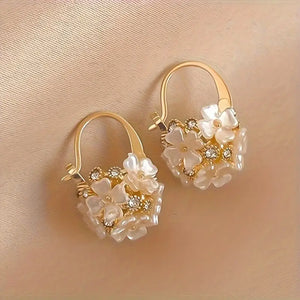 Elegant Floral Rhinestone Ball Hoop Earrings - UV Plated, Sparkling & Durable Alloy, Hypoallergenic for Casual Attire & Gifting