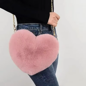 Heart Shaped Fluffy Shoulder Bag Fashion Chain Crossbody Bag Plush Handbag Cute