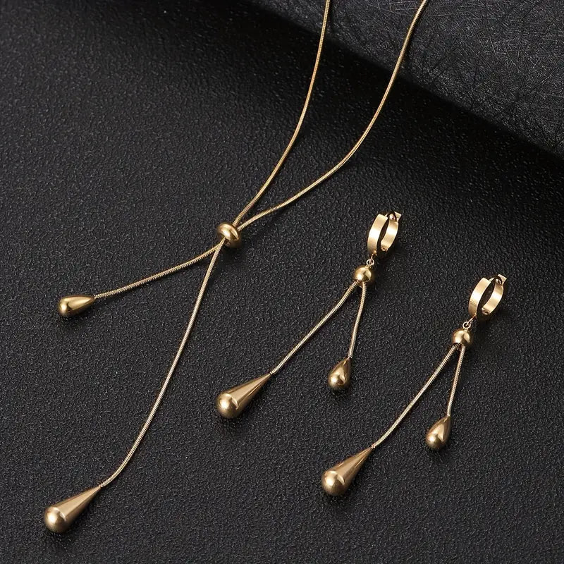 3pcs/set Stylish Unisex Golden Snake Chain Necklace & Earrings Set - Dazzling Fashion for Him & Her