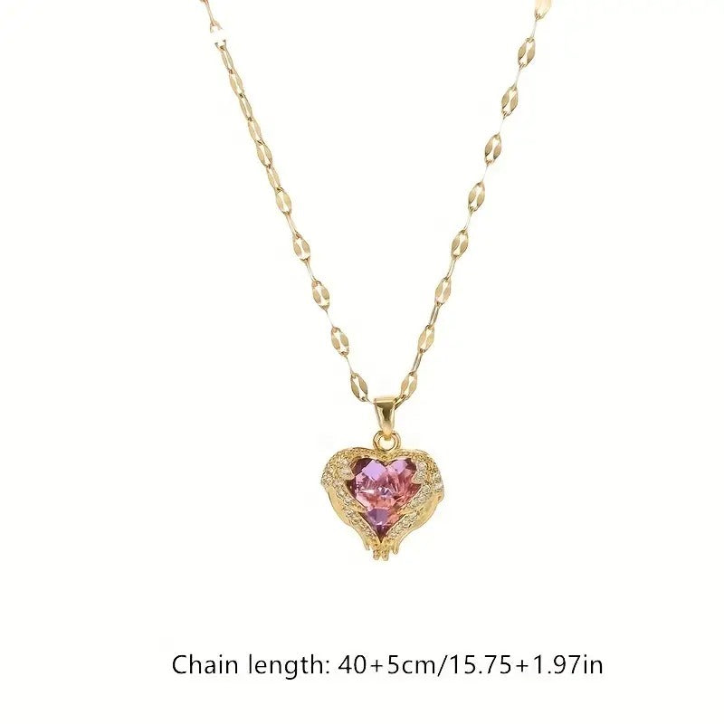 Plated Heart Pendant Necklace For Women Jewelry Stainless Steel Big Crystal Necklaces Luxury Choker Korean Fashion