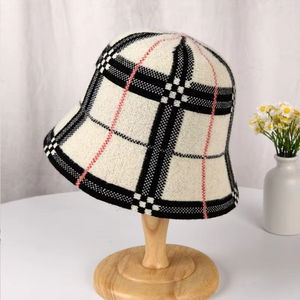 Winter New Luxury Brand Bucket Hat For Women Outdoor Warm Velvet Plaid Cashmere Wool Basin Fisherman Hat Panama Caps Wholesale