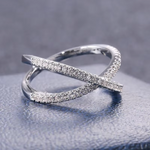 Load image into Gallery viewer, Huitan Luxury Cross X Shape Women Engagement Ring Full Paved CZ Stone Silver Color Elegant Simple Female Jewelry Ring Hot Sale
