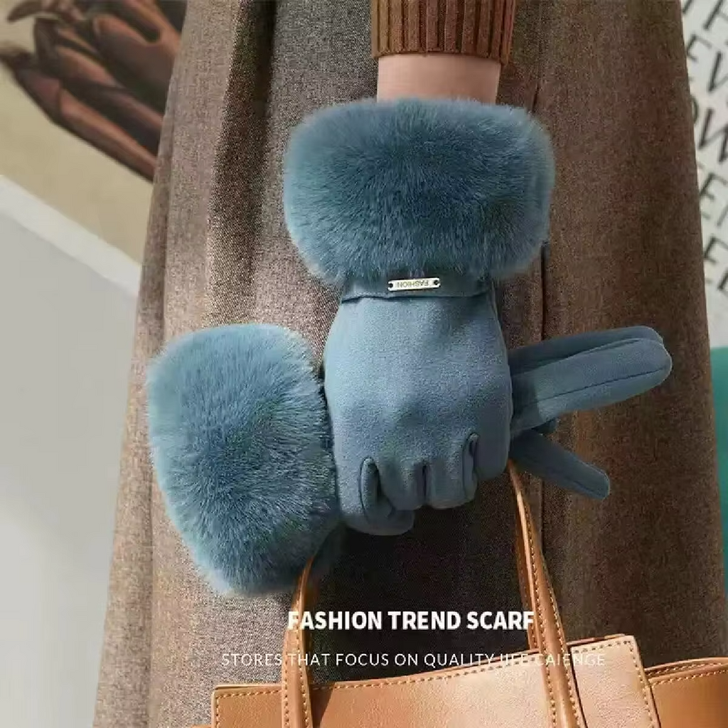 Winter Women Keep Warm Plus Velvet Touch Screen Thicken Plush Wrist Suede Gloves