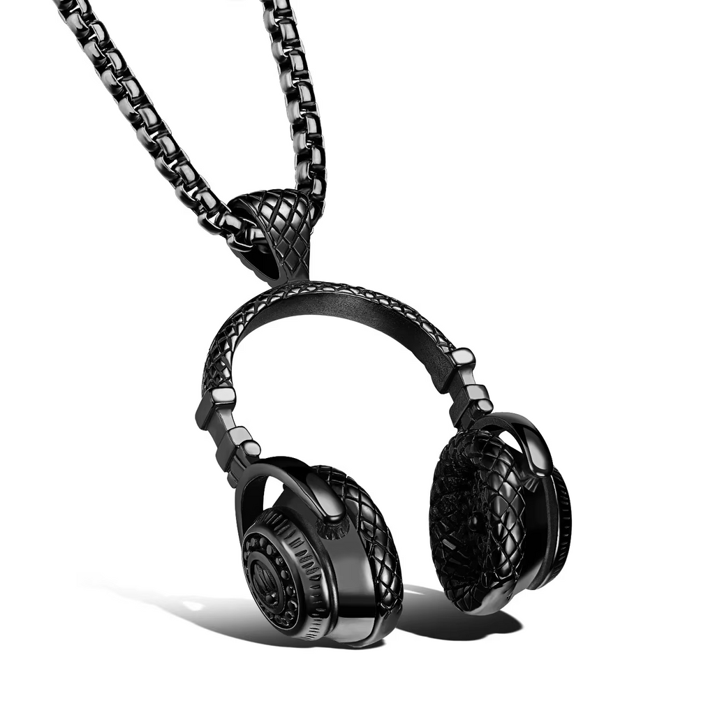 2023 TikTok new fashion ins hip hop rock music headphones Pendant titanium steel couple necklace men