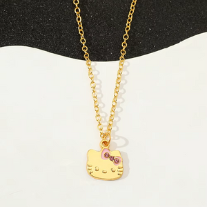 Gold Color Simple Cute Sanrio Hello Kitty Pendant Necklaces Women Girls Party Wedding Accessories Jewelry Gifts
