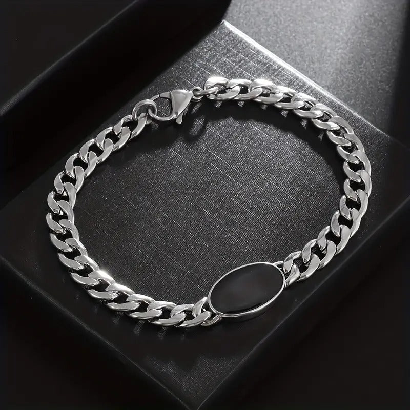 1pc Fashion Trendy Charm Stainless Steel Classic Cuban Chain, Charm Bracelet, Men Women's Party Jewelry Holiday Gifts
