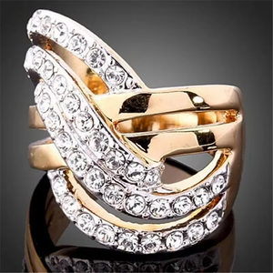 Luxury Gold Color Cross Design Crystal Zircon Rings For Women Engagement Wedding Band Jewelry Valentine Day Gift Anillos Mujer